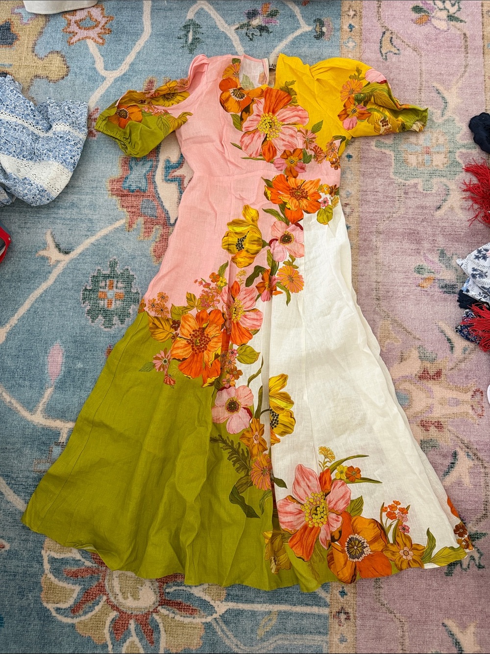 Alemais Floral Panel Dress in Pink, chartreuse & White 6